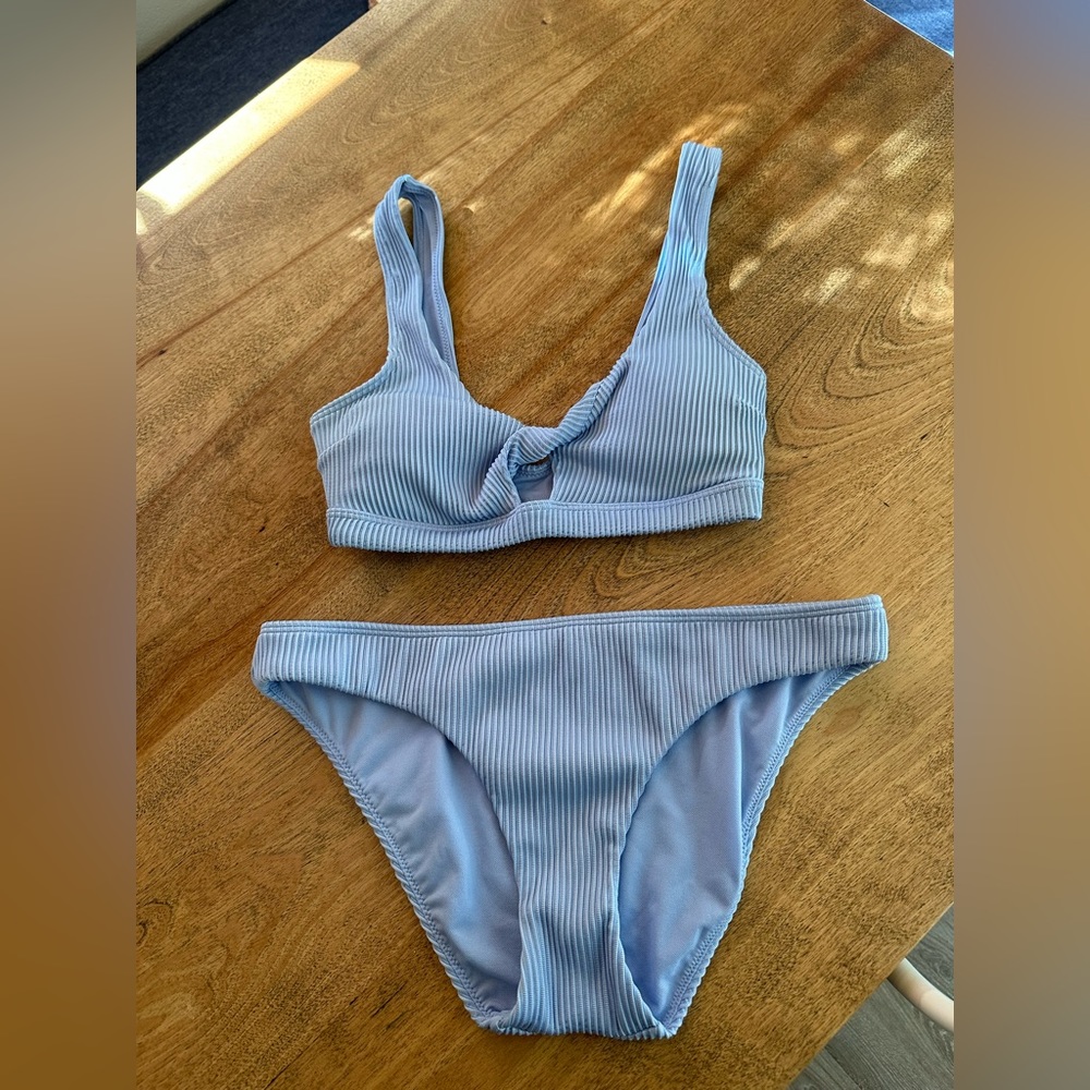 Hollister baby blue ribbed bikini set